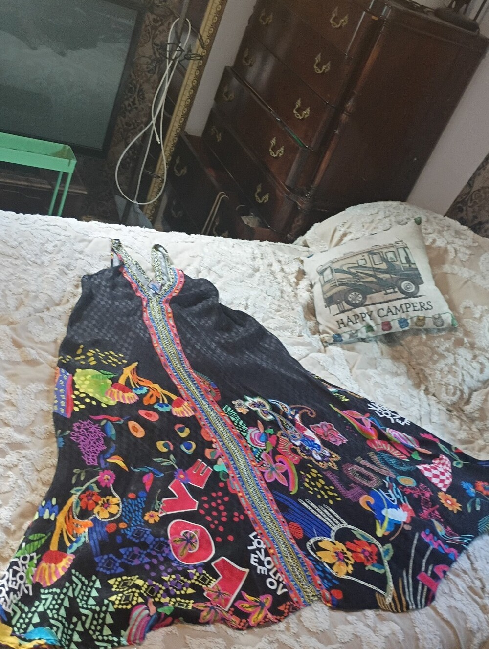 Johnny Was Eva Love Dress Maxi Bohemian V-Neck, Black Multicolor Print S - Picture 12 of 13